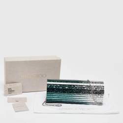 Pre Owned Jimmy Choo Green/Silver Glitter Acrylic Sweetie Chain Clutch