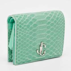 Pre Owned Jimmy Choo Green Snakeskin Embossed Leather Hanne Bifold Wallet
