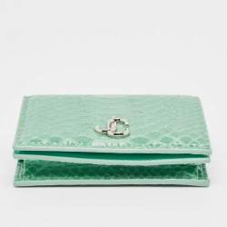Pre Owned Jimmy Choo Green Snakeskin Embossed Leather Hanne Bifold Wallet