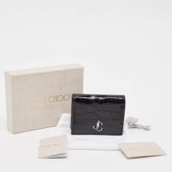 Jimmy Choo Black Croc Embossed Leather Hanne Card Case