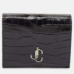 Jimmy Choo Black Croc Embossed Leather Hanne Card Case
