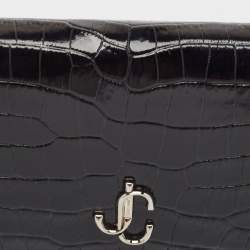 Jimmy Choo Black Croc Embossed Leather Hanne Card Case