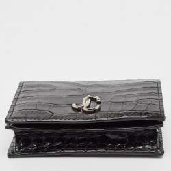 Jimmy Choo Black Croc Embossed Leather Hanne Card Case
