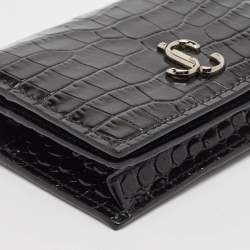 Jimmy Choo Black Croc Embossed Leather Hanne Card Case