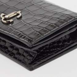 Jimmy Choo Black Croc Embossed Leather Hanne Card Case