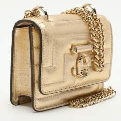 Pre Owned Jimmy Choo Gold Leather Avenue Quad Crossbody Bag