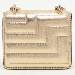 Pre Owned Jimmy Choo Gold Leather Avenue Quad Crossbody Bag