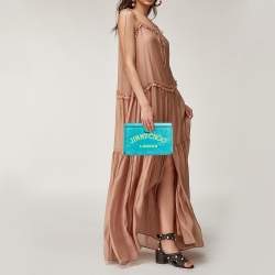 Pre Owned Jimmy Choo Turquoise Velvet and Leather Varenne Clutch