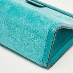 Pre Owned Jimmy Choo Turquoise Velvet and Leather Varenne Clutch