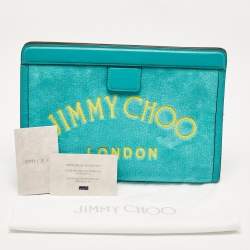 Pre Owned Jimmy Choo Turquoise Velvet and Leather Varenne Clutch