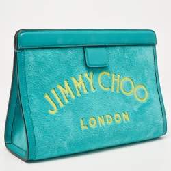 Pre Owned Jimmy Choo Turquoise Velvet and Leather Varenne Clutch