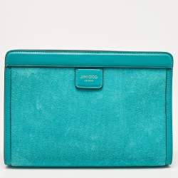 Pre Owned Jimmy Choo Turquoise Velvet and Leather Varenne Clutch