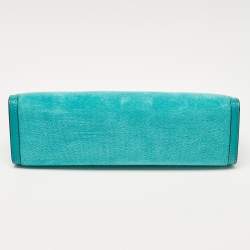 Pre Owned Jimmy Choo Turquoise Velvet and Leather Varenne Clutch