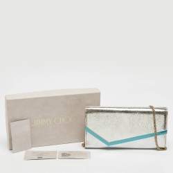 Pre Owned Jimmy Choo Silver Crackled Leather Emmie Chain Clutch