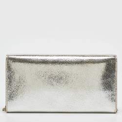Pre Owned Jimmy Choo Silver Crackled Leather Emmie Chain Clutch