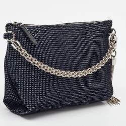 Pre Owned Jimmy Choo Navy Blue Metallic Velvet Callie Chain Clutch