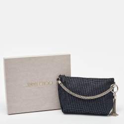 Pre Owned Jimmy Choo Navy Blue Metallic Velvet Callie Chain Clutch