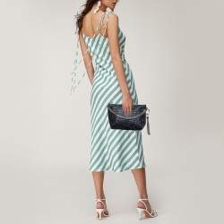 Pre Owned Jimmy Choo Navy Blue Metallic Velvet Callie Chain Clutch