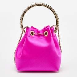 Jimmy Choo Fuchsia Satin Bon Bon Crystal Embellished Bucket Bag