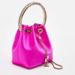 Jimmy Choo Fuchsia Satin Bon Bon Crystal Embellished Bucket Bag