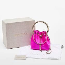 Jimmy Choo Fuchsia Satin Bon Bon Crystal Embellished Bucket Bag