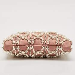 Jimmy Choo Dusty Pink Satin Pearl Embellished Callie Clutch