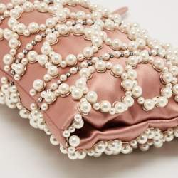 Jimmy Choo Dusty Pink Satin Pearl Embellished Callie Clutch
