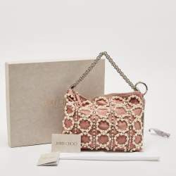 Jimmy Choo Dusty Pink Satin Pearl Embellished Callie Clutch