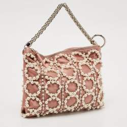 Jimmy Choo Dusty Pink Satin Pearl Embellished Callie Clutch
