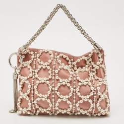 Jimmy Choo Dusty Pink Satin Pearl Embellished Callie Clutch