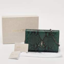 Jimmy Choo Green Snakeskin Embossed Leather Varenne Chain Clutch