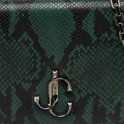 Jimmy Choo Green Snakeskin Embossed Leather Varenne Chain Clutch