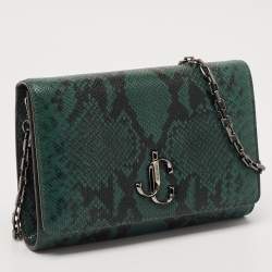 Jimmy Choo Green Snakeskin Embossed Leather Varenne Chain Clutch
