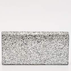 Pre Owned Jimmy Choo Silver Glitter Milla Chain Clutch