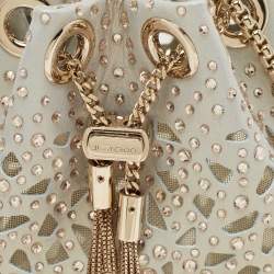 Jimmy Choo Gold/Blue Suede Crystal Embellished Micro Bon Bon Bucket Bag