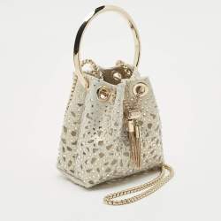 Jimmy Choo Gold/Blue Suede Crystal Embellished Micro Bon Bon Bucket Bag