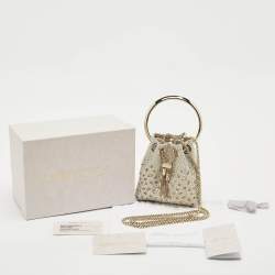 Jimmy Choo Gold/Blue Suede Crystal Embellished Micro Bon Bon Bucket Bag