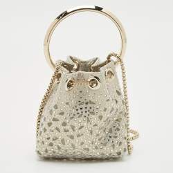 Jimmy Choo Gold/Blue Suede Crystal Embellished Micro Bon Bon Bucket Bag