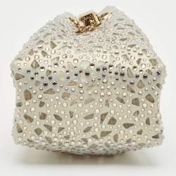 Jimmy Choo Gold/Blue Suede Crystal Embellished Micro Bon Bon Bucket Bag