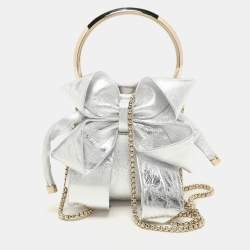Pre Owned Jimmy Choo Silver Leather Micro Bon Bon Crossbody Bag