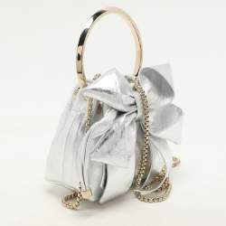 Pre Owned Jimmy Choo Silver Leather Micro Bon Bon Crossbody Bag