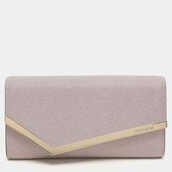 Jimmy Choo Pink Micro Glitter Fabric Emmie Chain Clutch