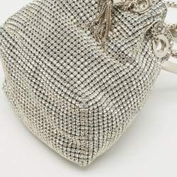 Pre Owned Jimmy Choo Silver Crystal Embellished Micro Bon Bon Bucket Bag