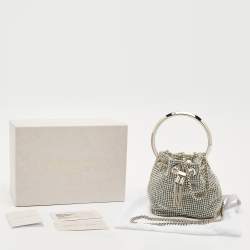 Pre Owned Jimmy Choo Silver Crystal Embellished Micro Bon Bon Bucket Bag