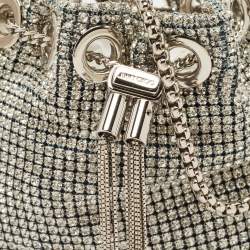Pre Owned Jimmy Choo Silver Crystal Embellished Micro Bon Bon Bucket Bag