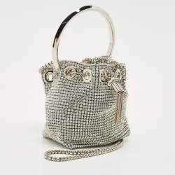 Pre Owned Jimmy Choo Silver Crystal Embellished Micro Bon Bon Bucket Bag