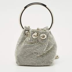 Pre Owned Jimmy Choo Silver Crystal Embellished Micro Bon Bon Bucket Bag