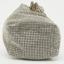 Pre Owned Jimmy Choo Silver Crystal Embellished Micro Bon Bon Bucket Bag