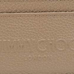 Pre Owned Jimmy Choo Beige Leather Logo Embossed Card Holder