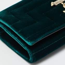 Pre Owned Jimmy Choo Dark Green Quilted Velvet Avenue Wallet On Chain